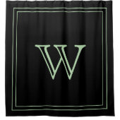Elegant Black &Pale Green Monogram initial シャワーカーテン (正面)