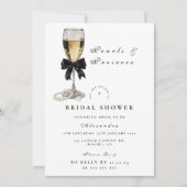 Elegant Black Pearl Champagne Bridal Shower 招待状 (正面)