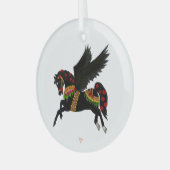 Elegant Black Pegasus Vintage Carousel Horse  ガラスオーナメント (正面左)