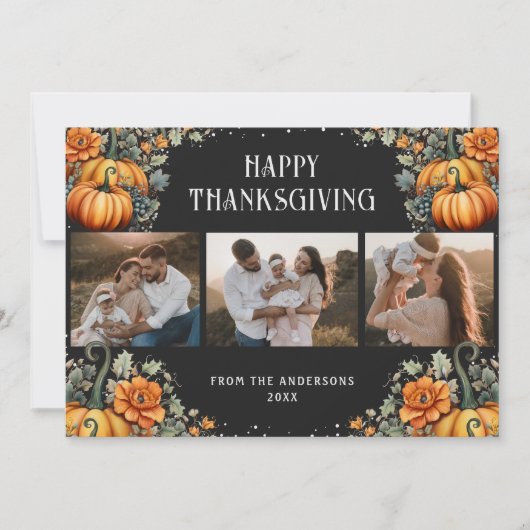 Elegant Black Photo Happy Thanksgiving Card シーズンカード (正面)