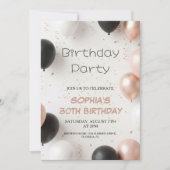 Elegant Black Pink Balloon Party 招待状 (正面)