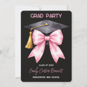 Elegant Black Pink Coquette Bow Graduation 招待状 (正面)