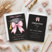 Elegant Black Pink Coquette Bow Graduation 招待状