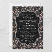 Elegant Black Pink Frame Floral Wedding 招待状 (正面)