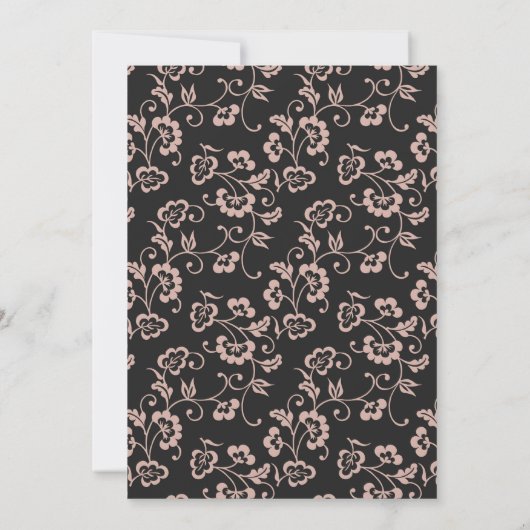 Elegant Black Pink Frame Floral Wedding 招待状 (裏面)