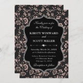 Elegant Black Pink Frame Floral Wedding 招待状 (正面/裏面)