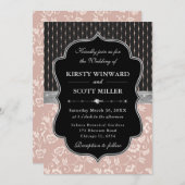 Elegant Black Pink Frame Floral Wedding 招待状 (正面/裏面)