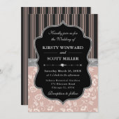 Elegant Black Pink Frame Floral Wedding 招待状 (正面/裏面)