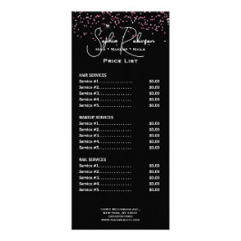 Elegant Black & Pink Glitter Price List Rack Card ラックカード