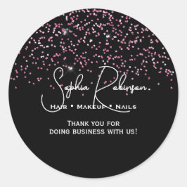 Elegant Black & Pink Glitter Thank You Sticker ラウンドシール
