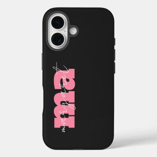 Elegant Black pink monogram initial script name Case-Mate iPhoneケース (裏面)