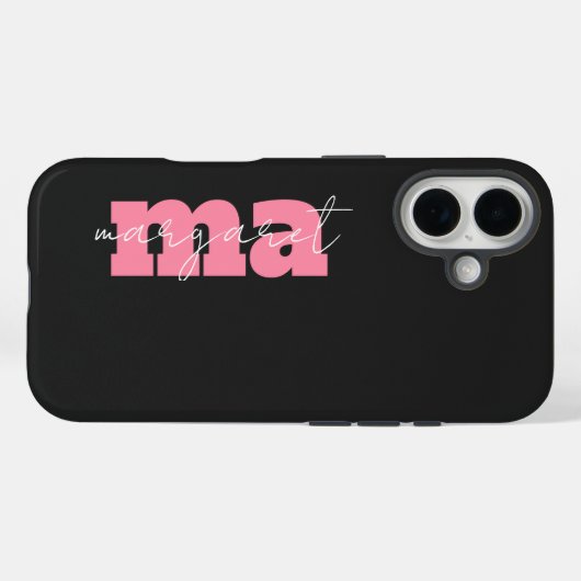 Elegant Black pink monogram initial script name Case-Mate iPhoneケース (裏面 (横))