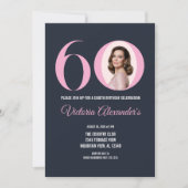 Elegant Black Pink Photo 60th Birthday 招待状 (正面)