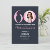 Elegant Black Pink Photo 60th Birthday 招待状 (スタンド正面)