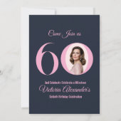 Elegant Black Pink Photo 60th Birthday 招待状 (裏面)