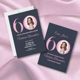 Elegant Black Pink Photo 60th Birthday 招待状
