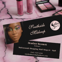 Elegant Black Pink Script Photo Mini Business スキニー名刺