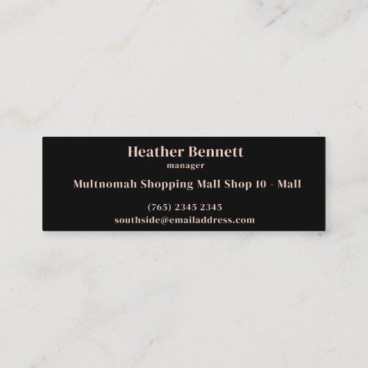 Elegant Black Pink Script Photo Mini Business スキニー名刺 (裏面)