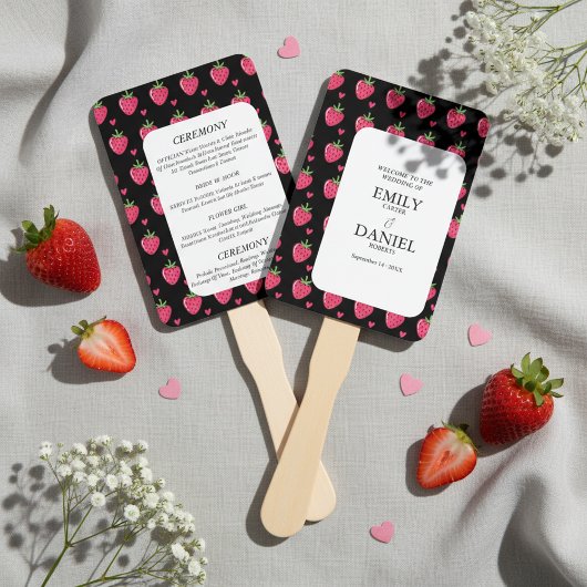Elegant Black & Pink Strawberry Wedding ハンドファン