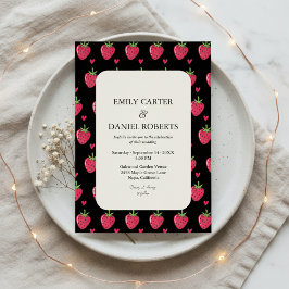 Elegant Black & Pink Strawberry Wedding Invitation 招待状
