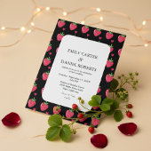 Elegant Black & Pink Strawberry Wedding Invitation 招待状