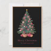 Elegant Black Pink Watercolor Christmas Tree シーズンカード (正面)