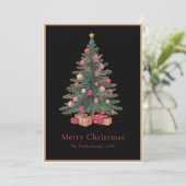 Elegant Black Pink Watercolor Christmas Tree シーズンカード (スタンド正面)