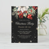 Elegant Black Poinsettia Berries Christmas Party 招待状 (スタンド正面)