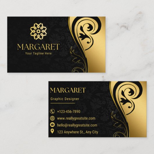 Elegant Black Professional Business Card 名刺 (正面/裏面)
