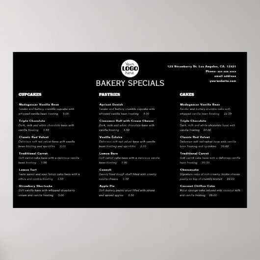 Elegant Black Professional Restaurant Logo Menu ポスター (正面)