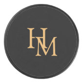 Elegant Black Puck with Gold Monogram Lettering アイスホッケーパック (正面)