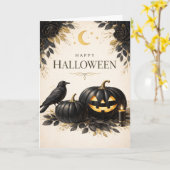 Elegant Black Pumpkins Gothic Halloween カード (黄色い花)