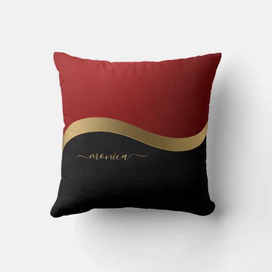 Elegant Black Red and Gold Personalized クッション (裏面)
