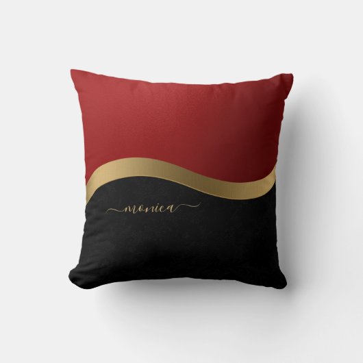 Elegant Black Red and Gold Personalized クッション (正面)