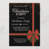Elegant Black Red Bow Christmas Holiday Party 招待状 (正面)