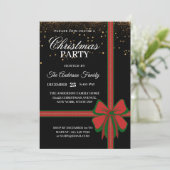 Elegant Black Red Bow Christmas Holiday Party 招待状 (スタンド正面)