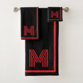 Elegant Black &Red Personalized Monogram  バスタオルセット (インサイチュ)