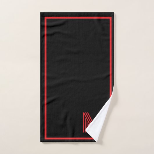 Elegant Black &Red Personalized Monogram  バスタオルセット (ハンドタオル)