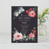 Elegant black red pink blue roses Bridal Shower 招待状 (スタンド正面)
