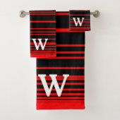Elegant black &red stripes Pattern  monogram バスタオルセット (インサイチュ)