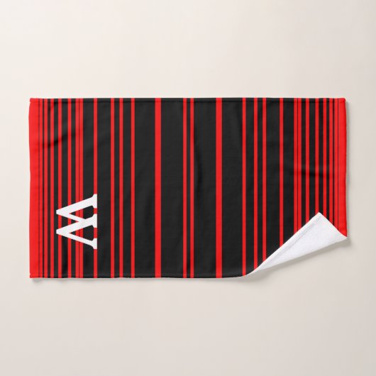 Elegant black &red stripes Pattern  monogram バスタオルセット (ハンドタオル)