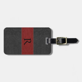 Elegant Black & Red Vintage Leather Luggage Tag ラゲッジタグ