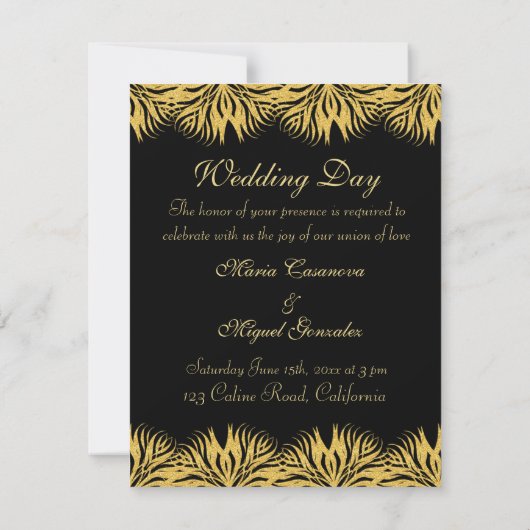 elegant black ring gold star flower 招待状 (裏面)