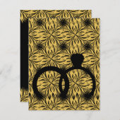 elegant black ring gold star flower 招待状 (正面/裏面)