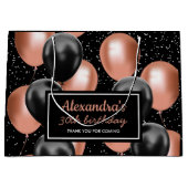 Elegant Black Rose Gold Balloon Birthday ラージペーパーバッグ (正面)