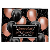 Elegant Black Rose Gold Balloon Birthday ラージペーパーバッグ (裏面)