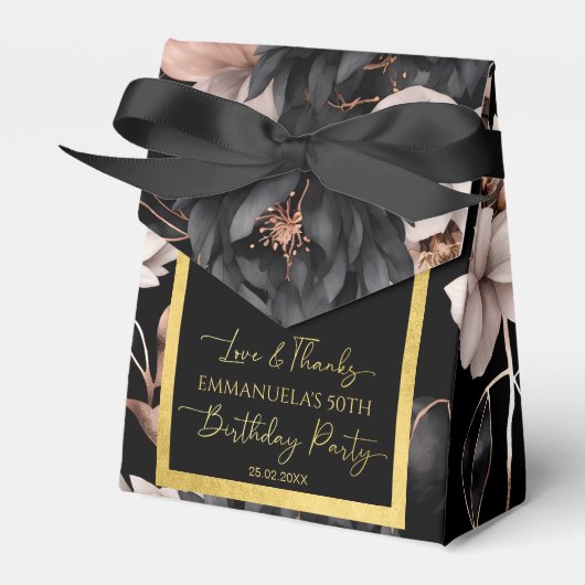 Elegant black rose gold birthday favors template フェイバーボックス (正面サイド)
