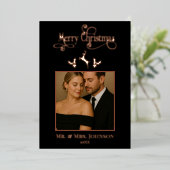 Elegant Black & Rose Gold Christmas Photo 箔シーズンカード (立ち正面)