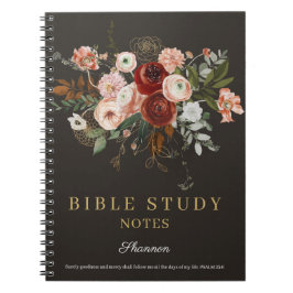 Elegant Black Rose Gold Floral Custom Bible Study ノートブック