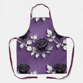 Elegant Black Roses With Silver Leaves エプロン (正面)